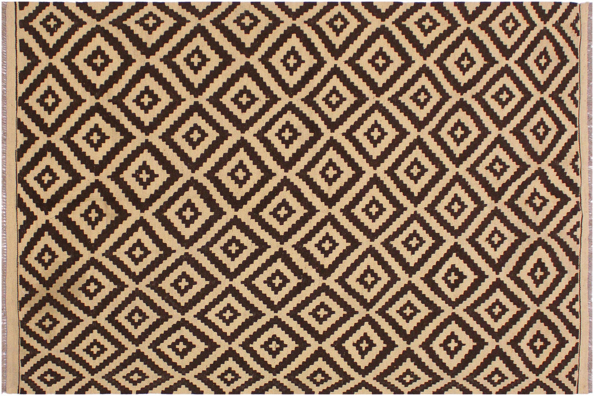 handmade Modern Kilim Beige Brown Hand-Woven RECTANGLE 100% WOOL area rug 4 x 7