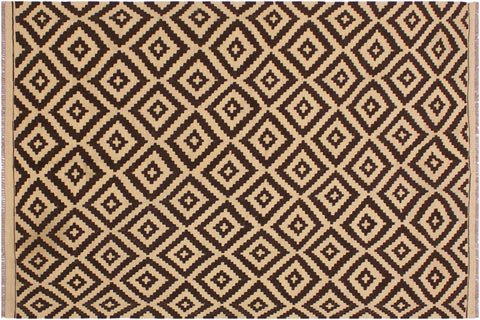 handmade Modern Kilim Beige Brown Hand-Woven RECTANGLE 100% WOOL area rug 4 x 7
