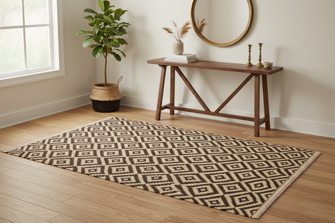 handmade Modern Kilim Beige Brown Hand-Woven RECTANGLE 100% WOOL area rug 4 x 7