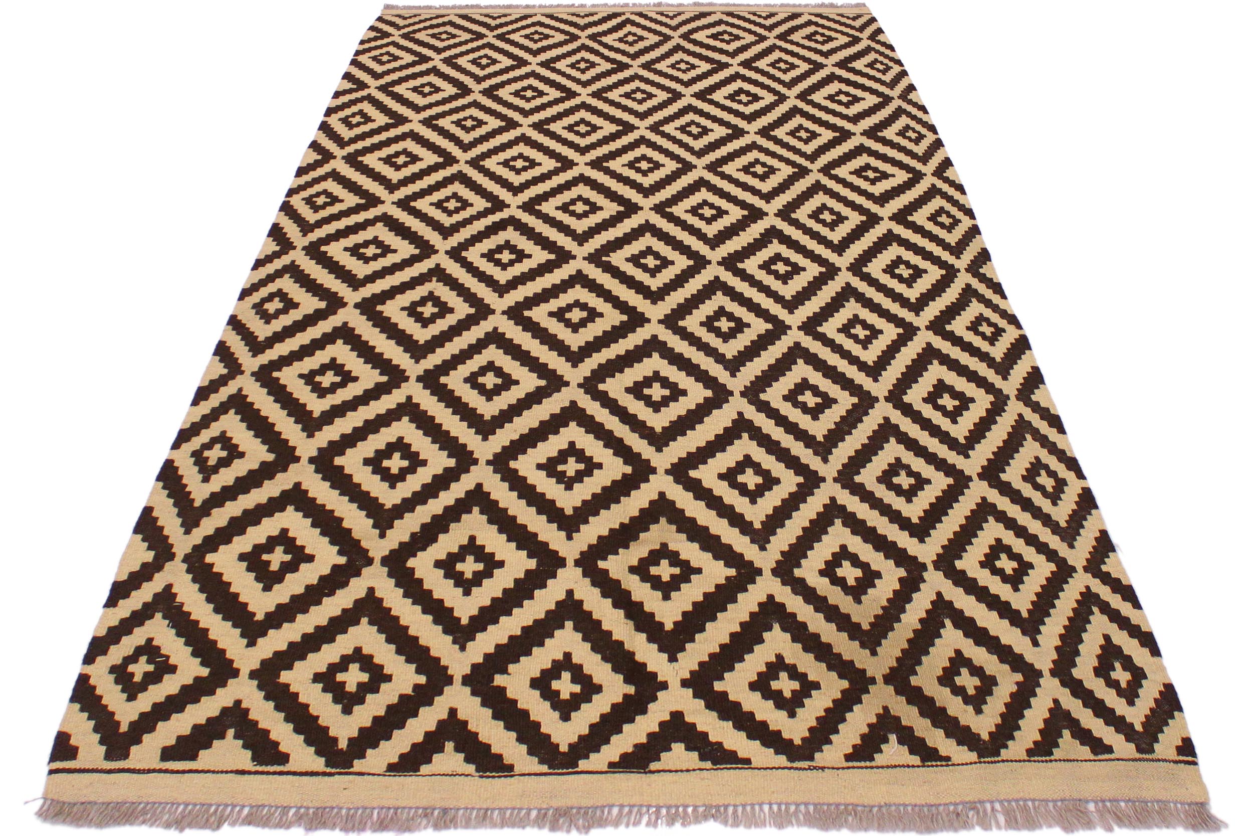 handmade Modern Kilim Beige Brown Hand-Woven RECTANGLE 100% WOOL area rug 4 x 7