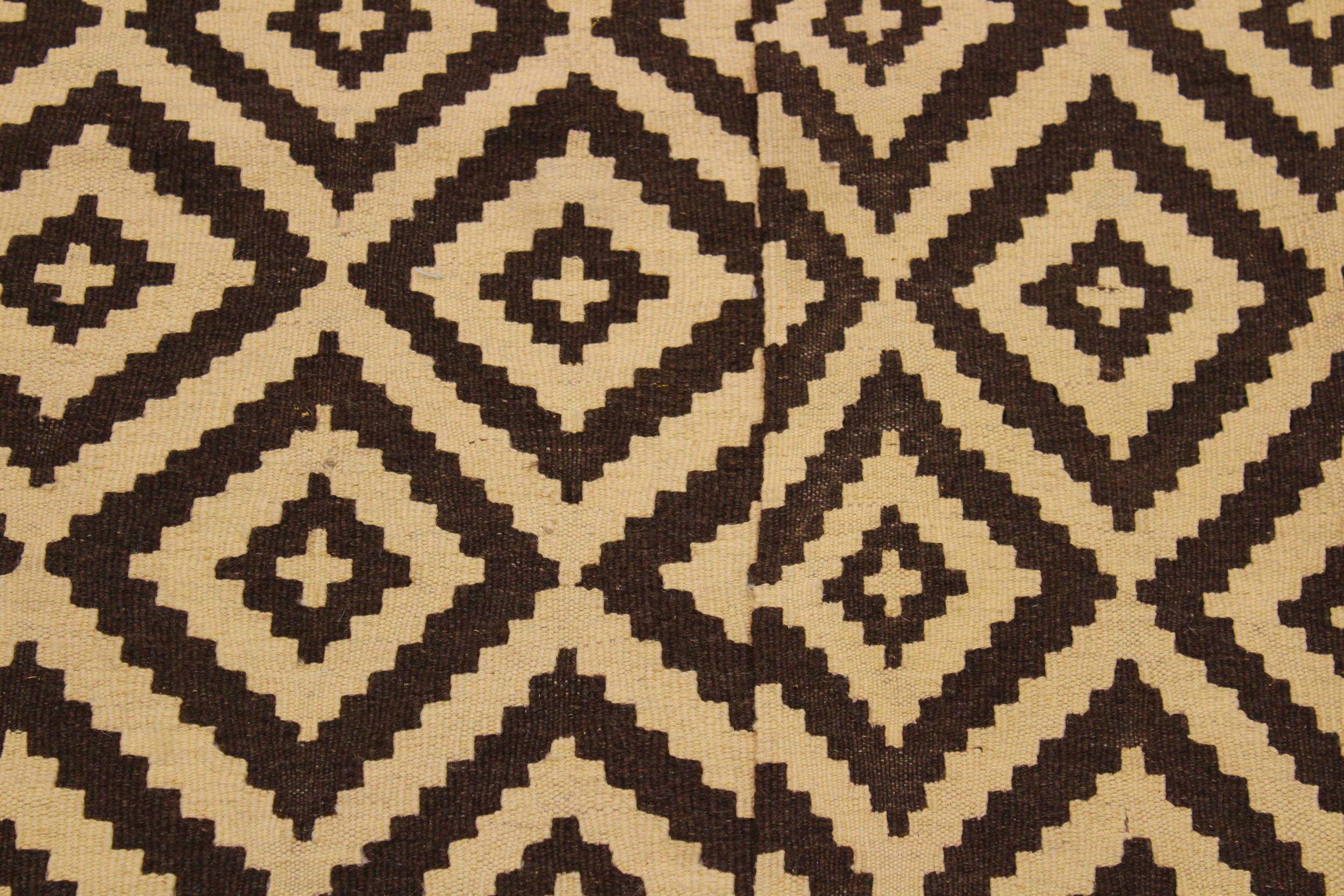 handmade Modern Kilim Beige Brown Hand-Woven RECTANGLE 100% WOOL area rug 4 x 7