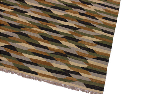 handmade Modern Kilim Beige Green Hand-Woven RECTANGLE 100% WOOL area rug 6x8
