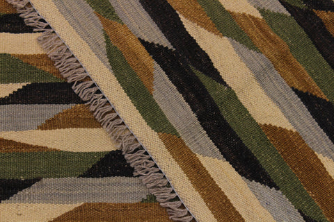 handmade Modern Kilim Beige Green Hand-Woven RECTANGLE 100% WOOL area rug 6x8