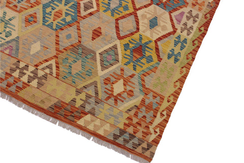 handmade Geometric Kilim Beige Rust Hand-Woven RECTANGLE 100% WOOL area rug 5 x 7