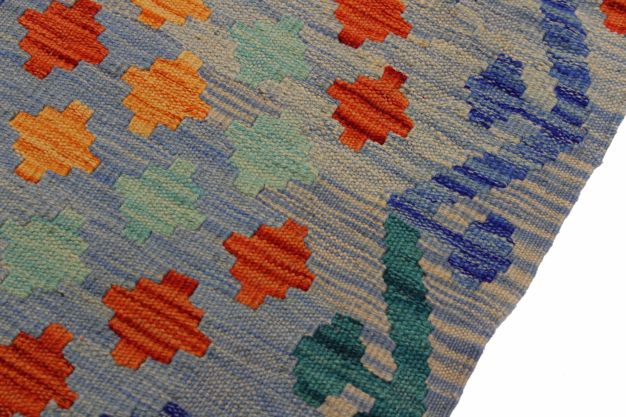 handmade Modern Kilim Blue Gray Hand-Woven RECTANGLE 100% WOOL area rug 3x5