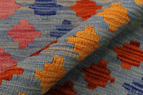 handmade Modern Kilim Blue Gray Hand-Woven RECTANGLE 100% WOOL area rug 3x5