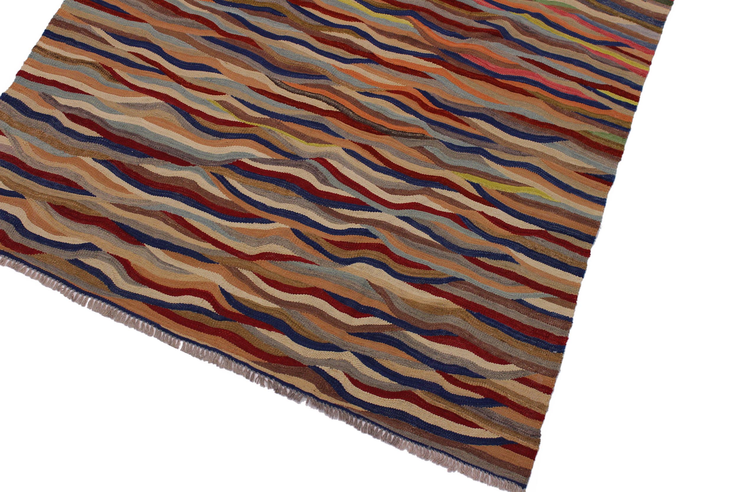 handmade Modern Kilim Red Blue Hand-Woven RECTANGLE 100% WOOL area rug 5x7