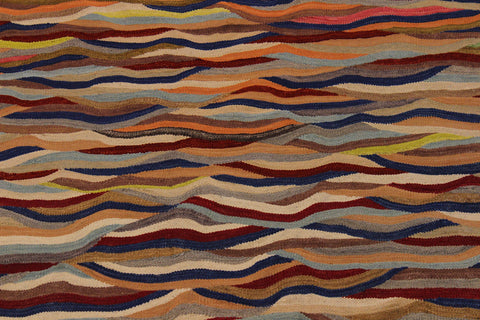 handmade Modern Kilim Red Blue Hand-Woven RECTANGLE 100% WOOL area rug 5x7