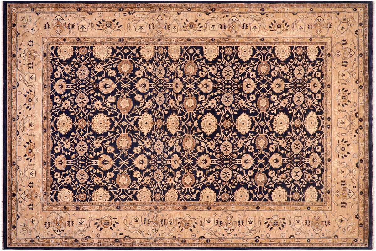 handmade Transitional Kafkaz Drk. Blue Tan Hand Knotted RECTANGLE 100% WOOL area rug 10' x 14'