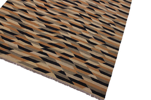 handmade Modern Kilim Tan Black Hand-Woven RECTANGLE 100% WOOL area rug 6x8