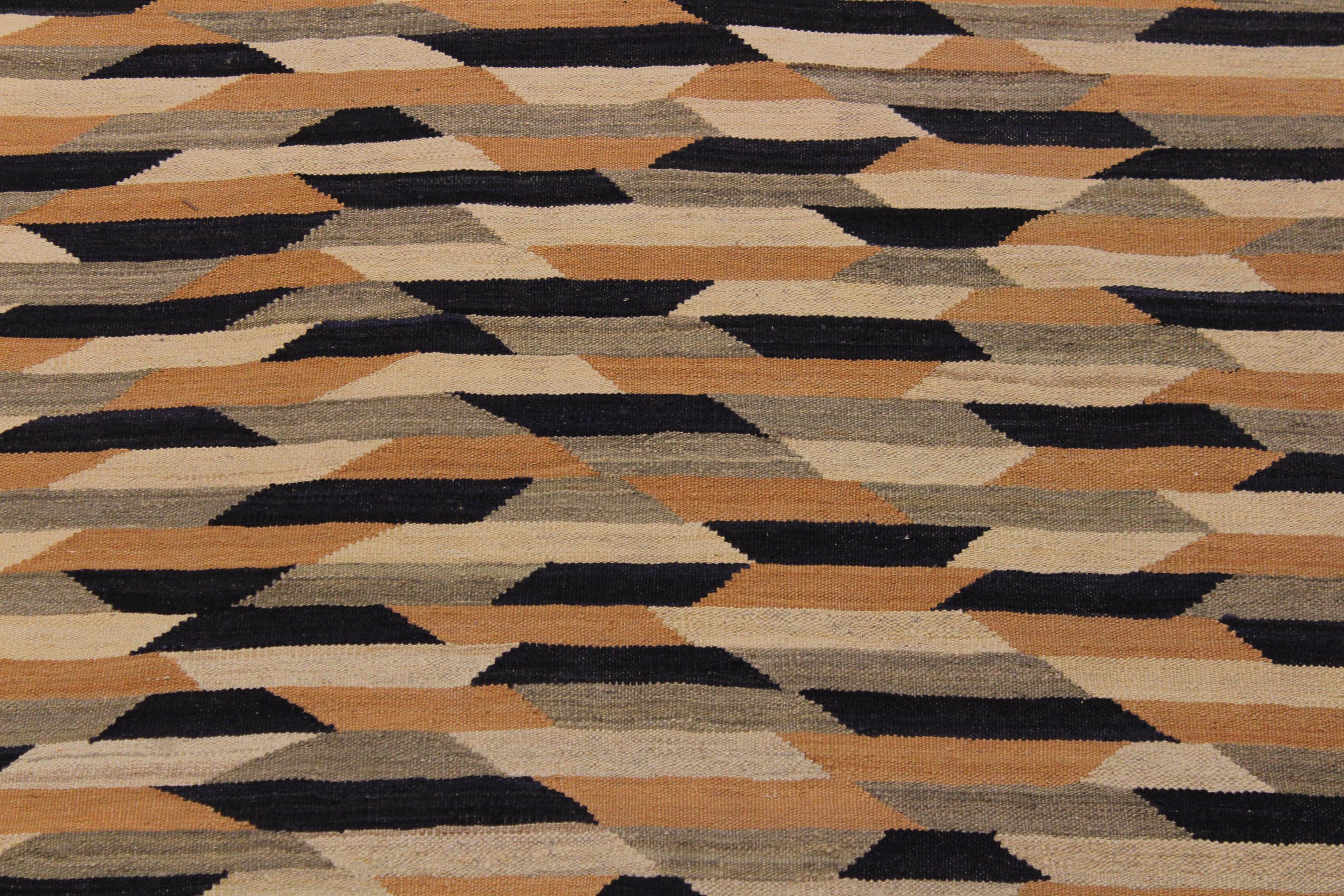 handmade Modern Kilim Tan Black Hand-Woven RECTANGLE 100% WOOL area rug 6x8