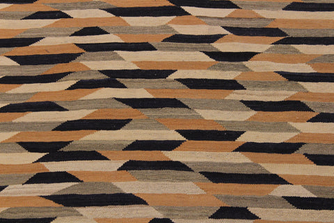 handmade Modern Kilim Tan Black Hand-Woven RECTANGLE 100% WOOL area rug 6x8