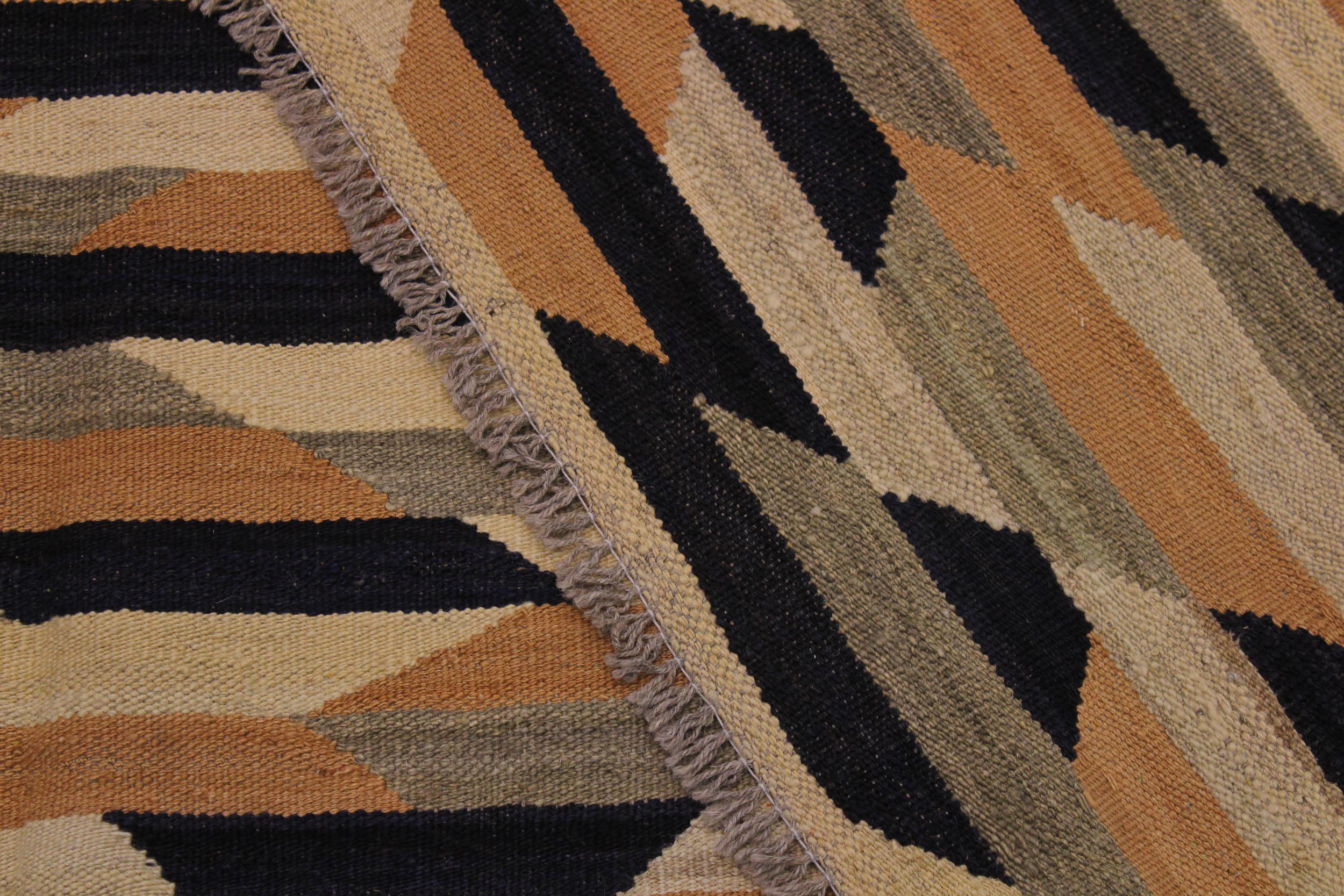 handmade Modern Kilim Tan Black Hand-Woven RECTANGLE 100% WOOL area rug 6x8