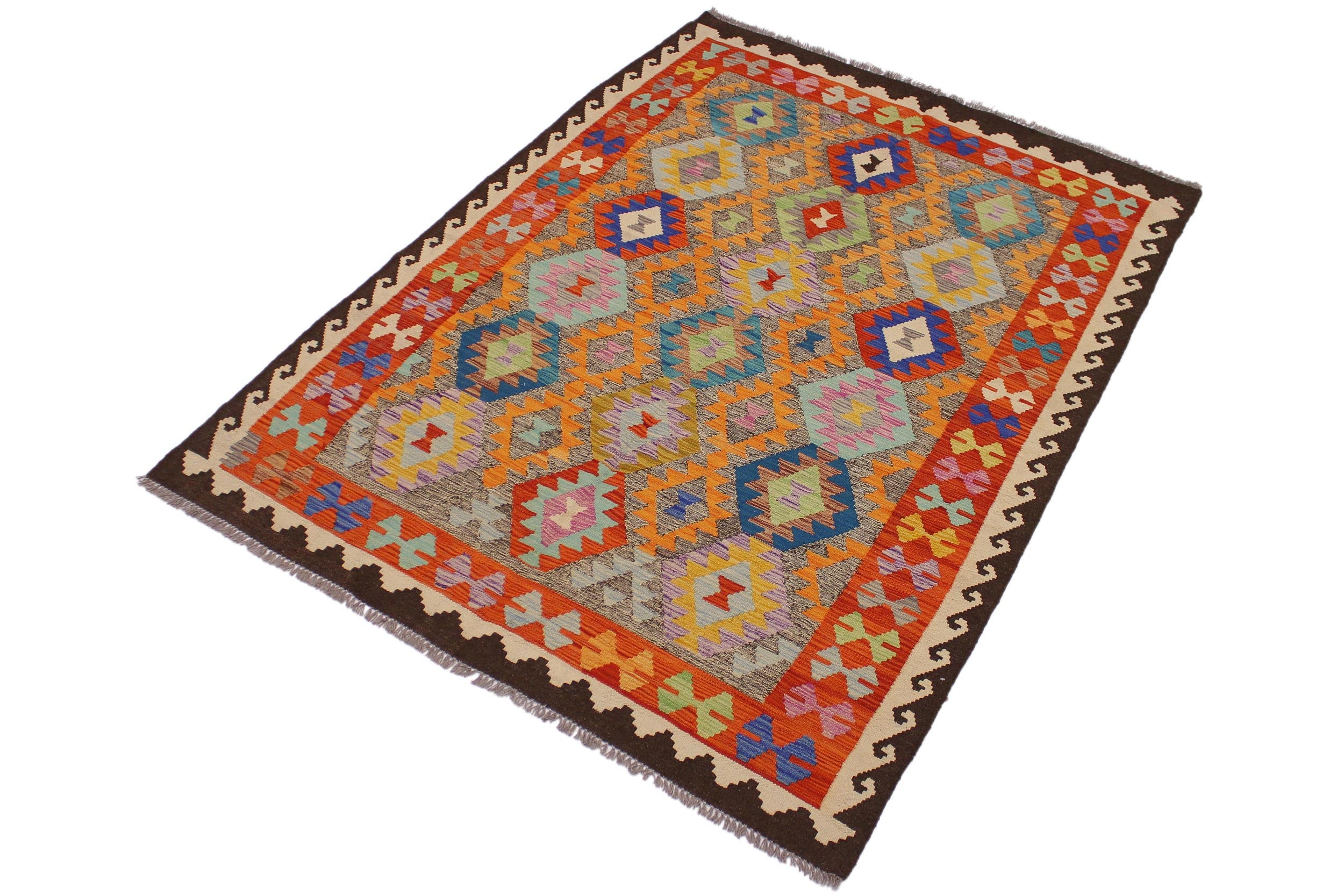 handmade Geometric Kilim Brown Ivory Hand-Woven RECTANGLE 100% WOOL area rug 5 x 7