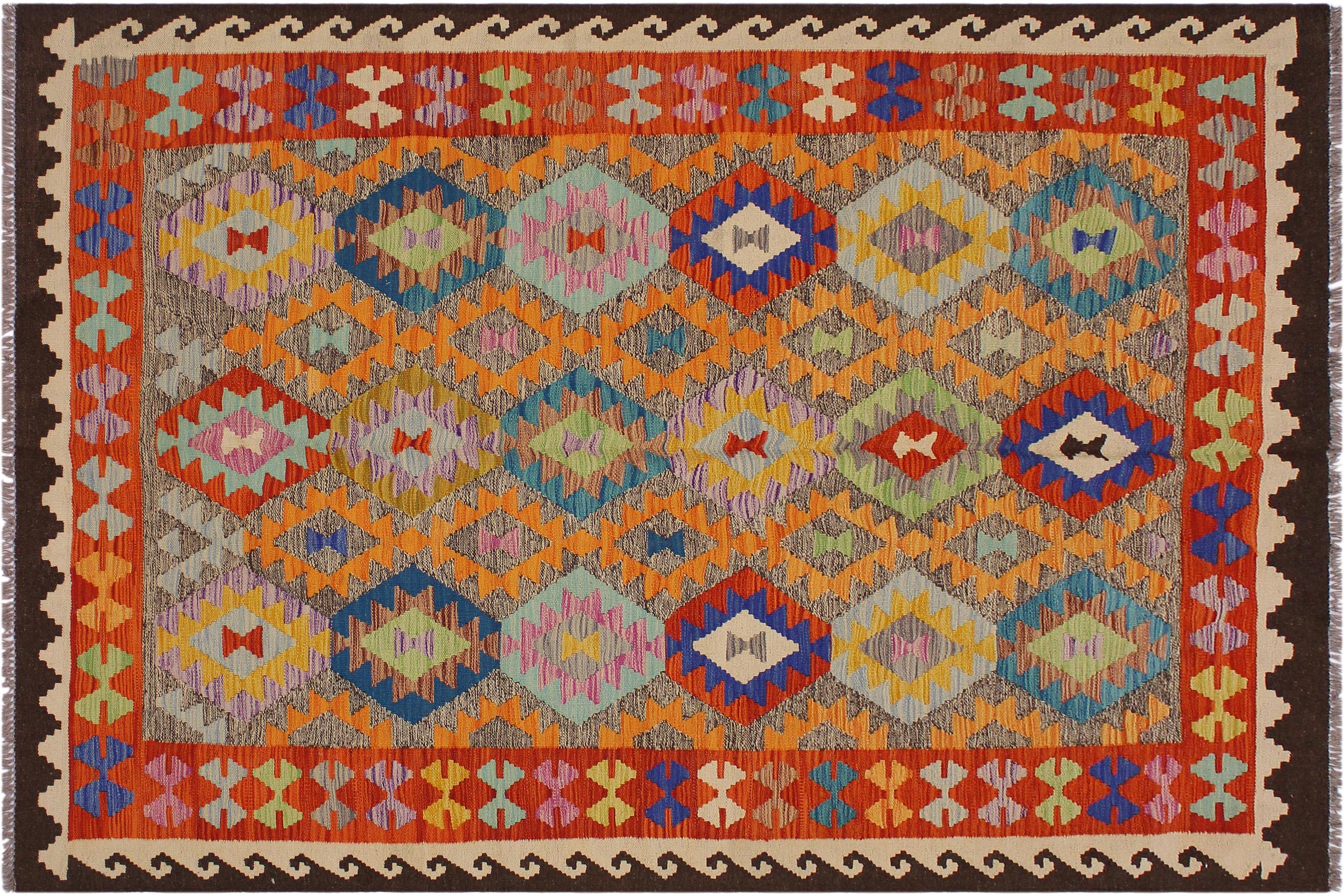 handmade Geometric Kilim Brown Ivory Hand-Woven RECTANGLE 100% WOOL area rug 5 x 7