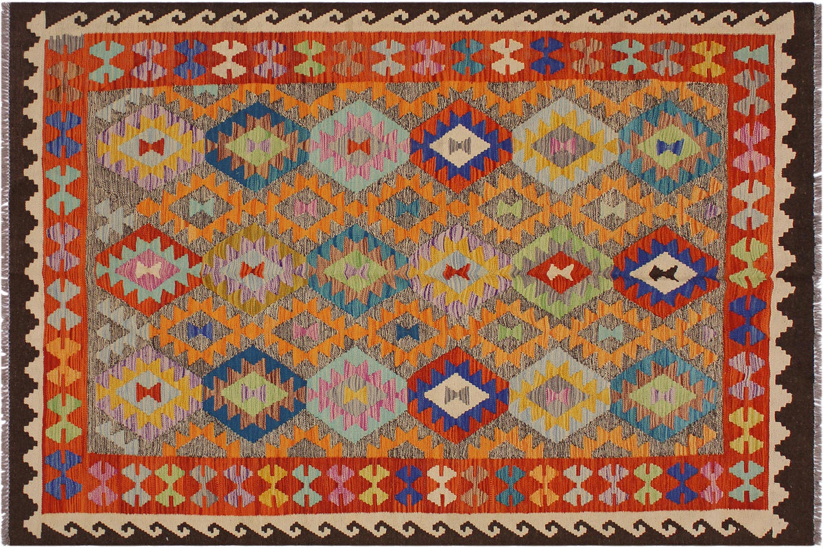 handmade Geometric Kilim Brown Ivory Hand-Woven RECTANGLE 100% WOOL area rug 5 x 7