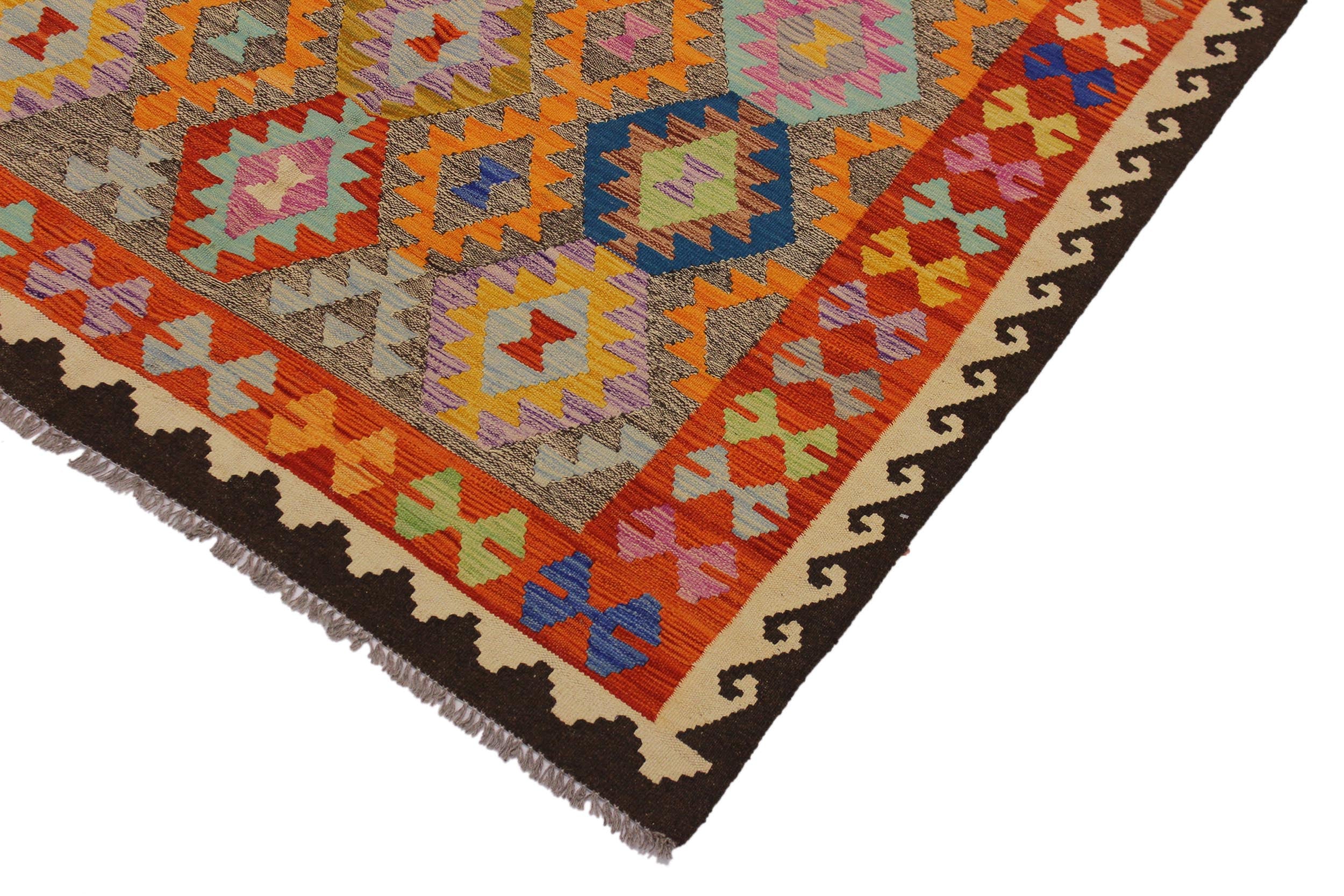 handmade Geometric Kilim Brown Ivory Hand-Woven RECTANGLE 100% WOOL area rug 5 x 7