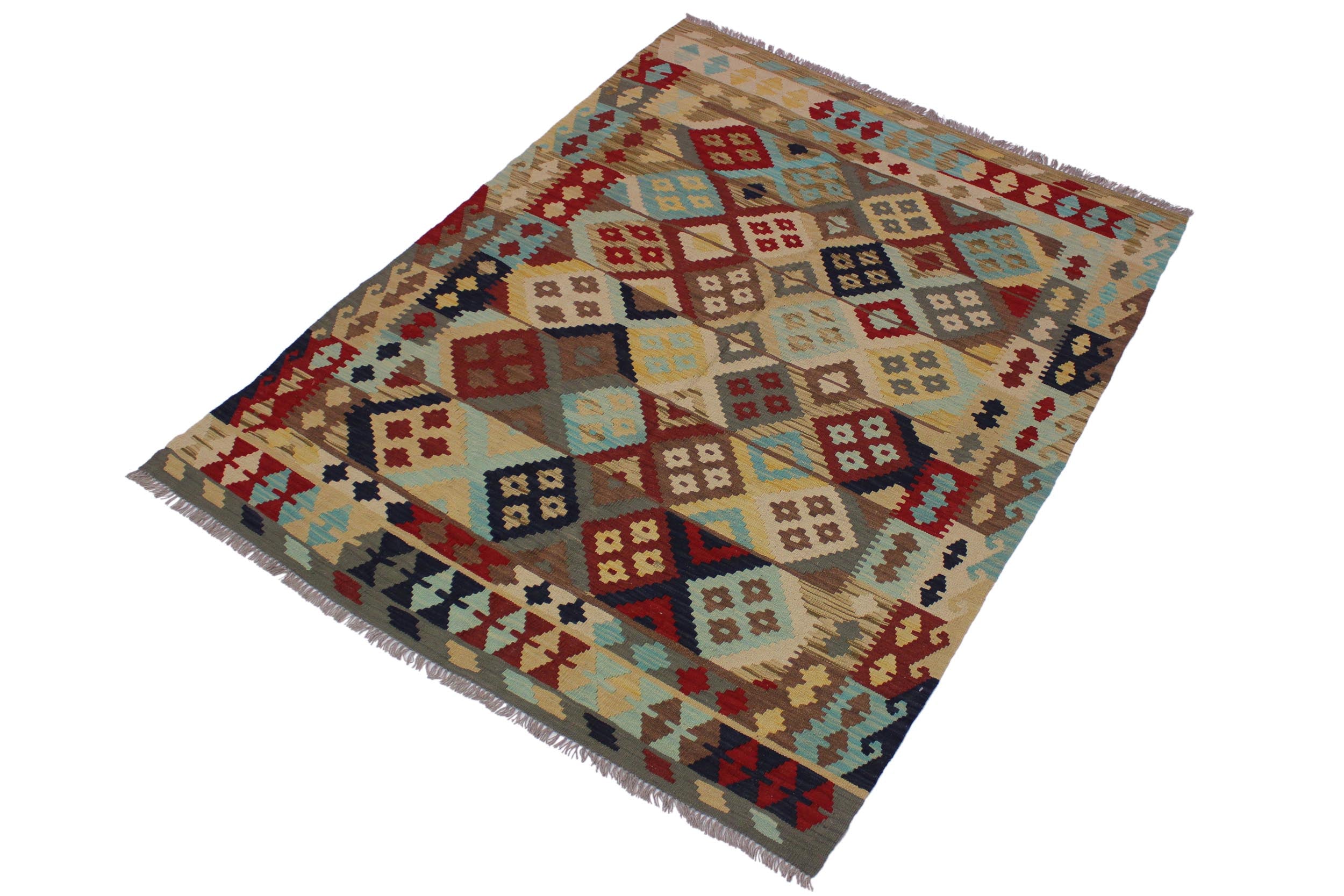 handmade Geometric Kilim Beige Red Hand-Woven RECTANGLE 100% WOOL area rug 5 x 7