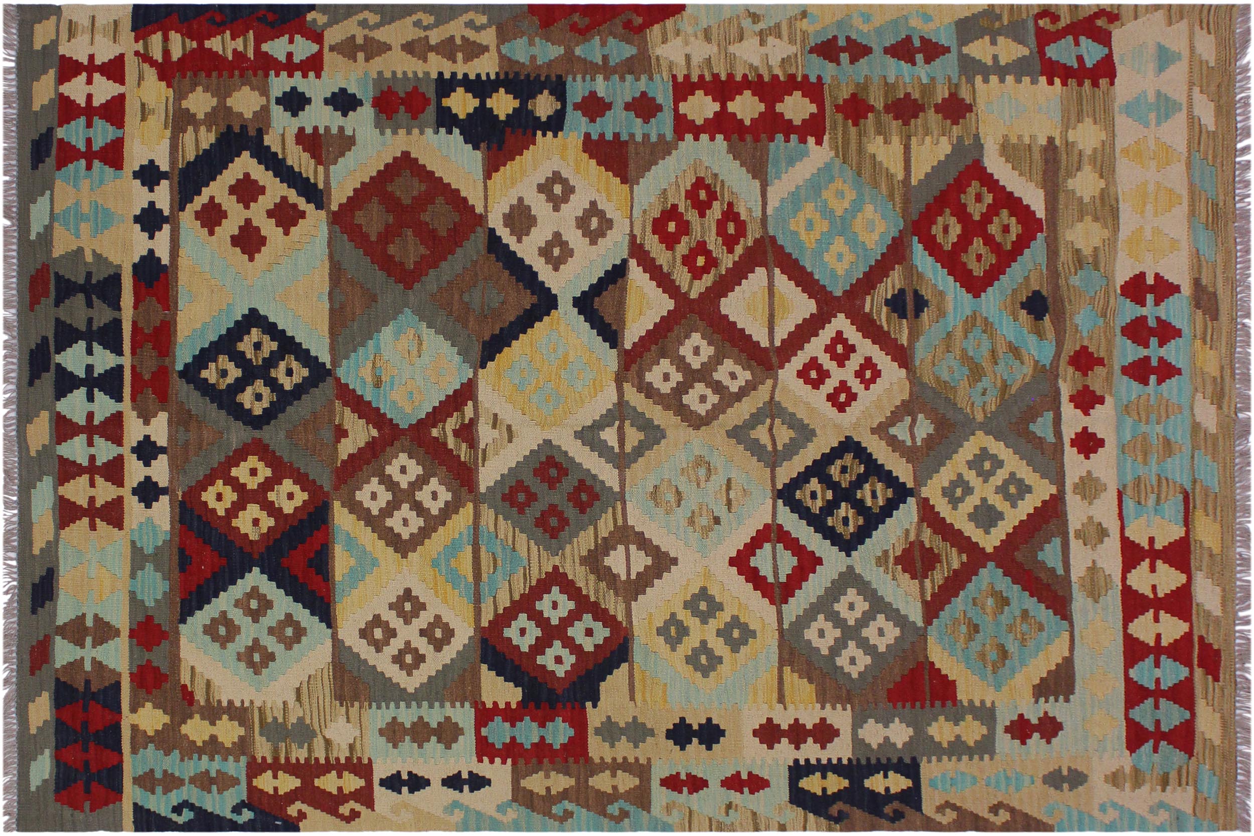 handmade Geometric Kilim Beige Red Hand-Woven RECTANGLE 100% WOOL area rug 5 x 7