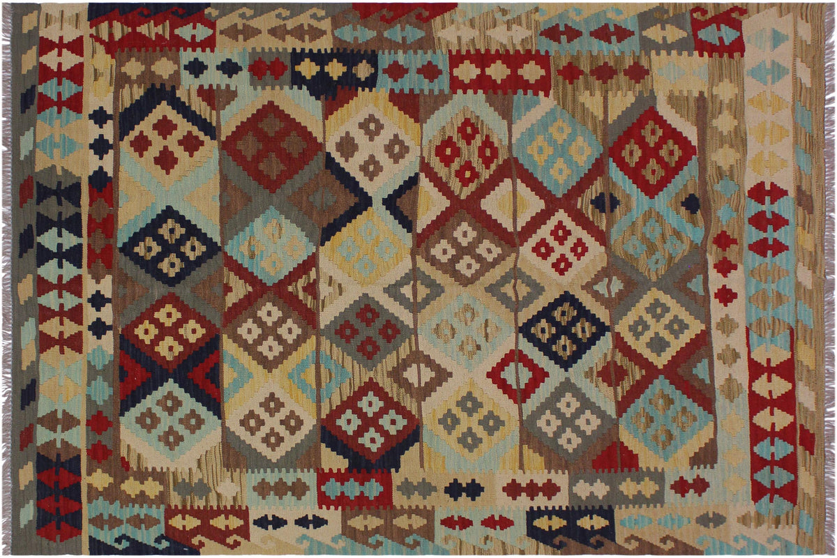 handmade Geometric Kilim Beige Red Hand-Woven RECTANGLE 100% WOOL area rug 5 x 7