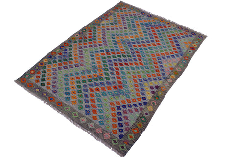 handmade Modern Kilim Blue Gray Hand-Woven RECTANGLE 100% WOOL area rug 6x8