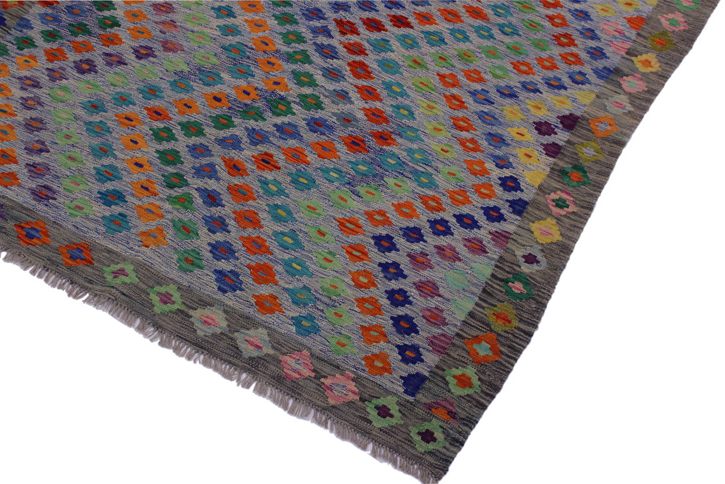 handmade Modern Kilim Blue Gray Hand-Woven RECTANGLE 100% WOOL area rug 6x8