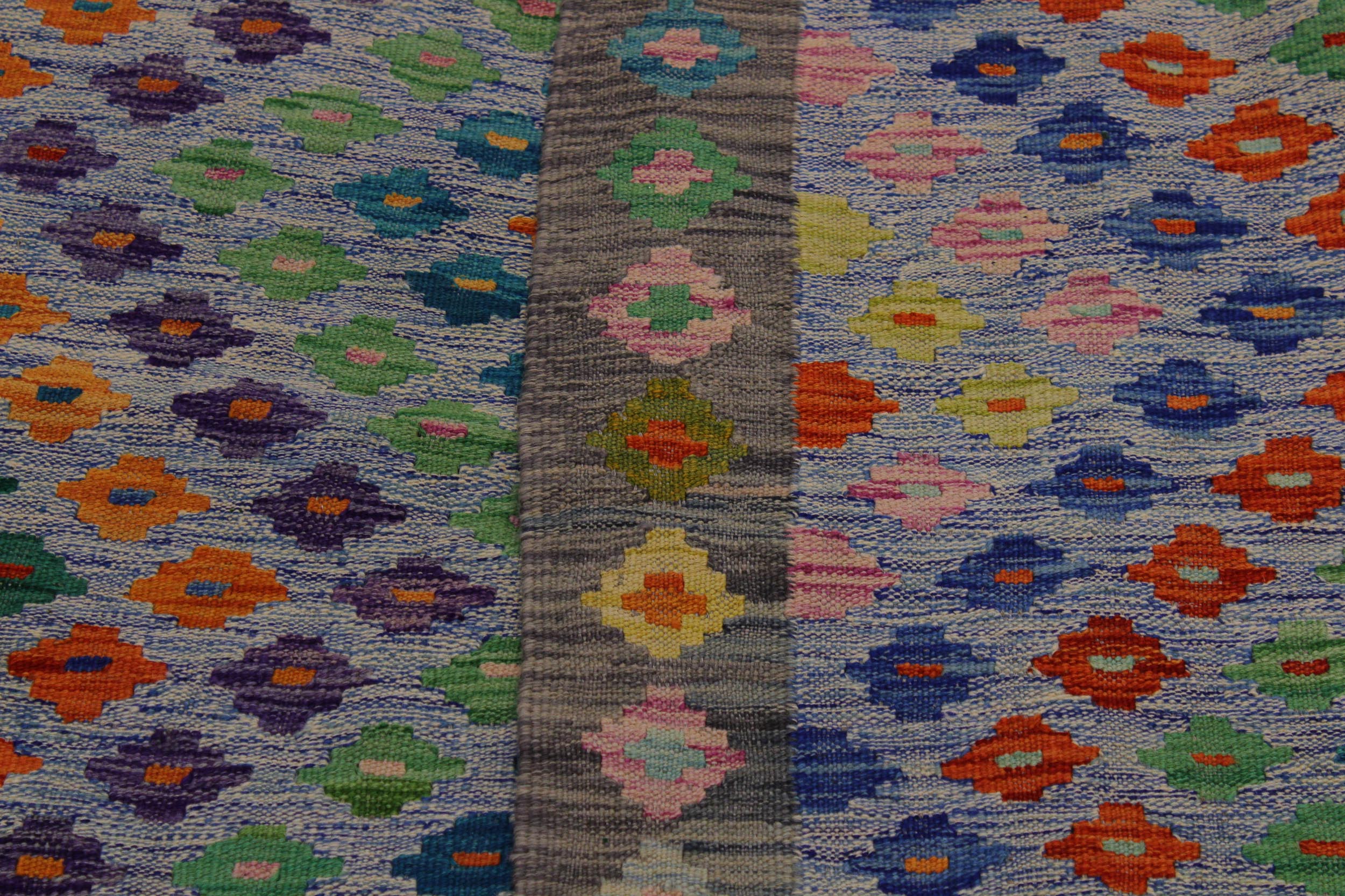 handmade Modern Kilim Blue Gray Hand-Woven RECTANGLE 100% WOOL area rug 6x8