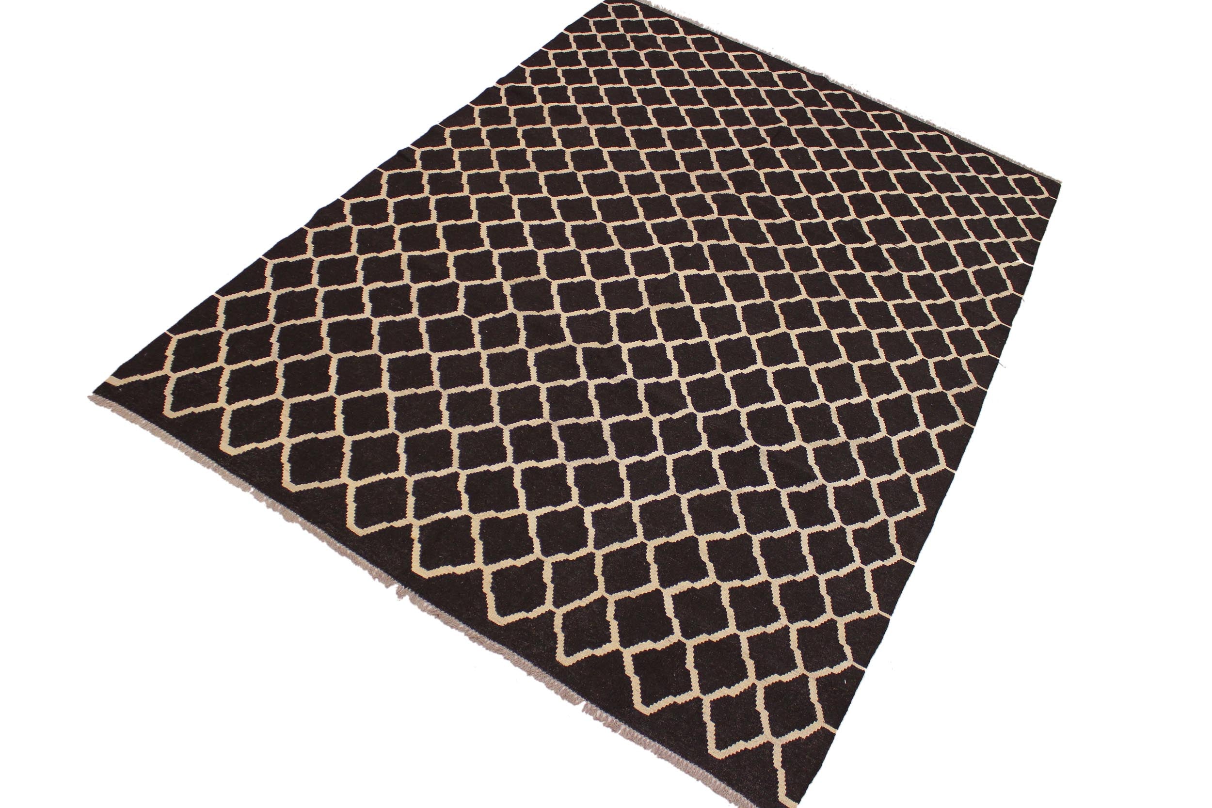 handmade Modern Kilim Black Ivory Hand-Woven RECTANGLE 100% WOOL area rug 7 x 10