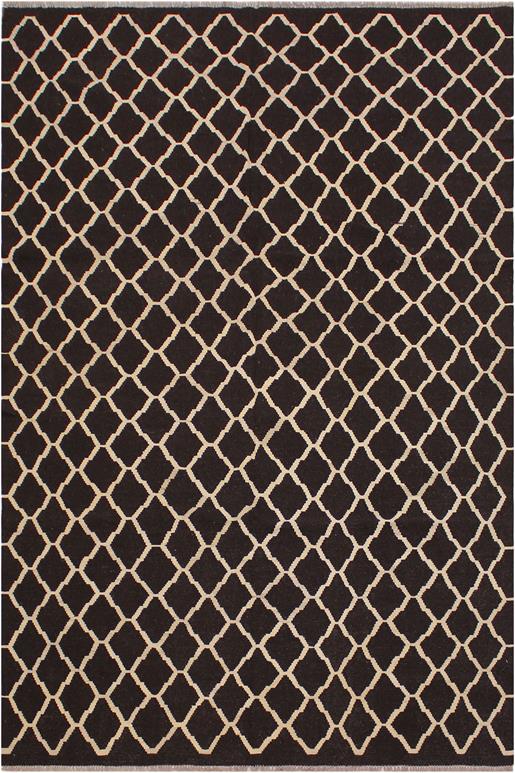Flat Weave Kilim Antique Navaho Vintage handmade Modern Kilim Black Ivory Hand-Woven Rectangle 100% Wool Area Rug 7x10 