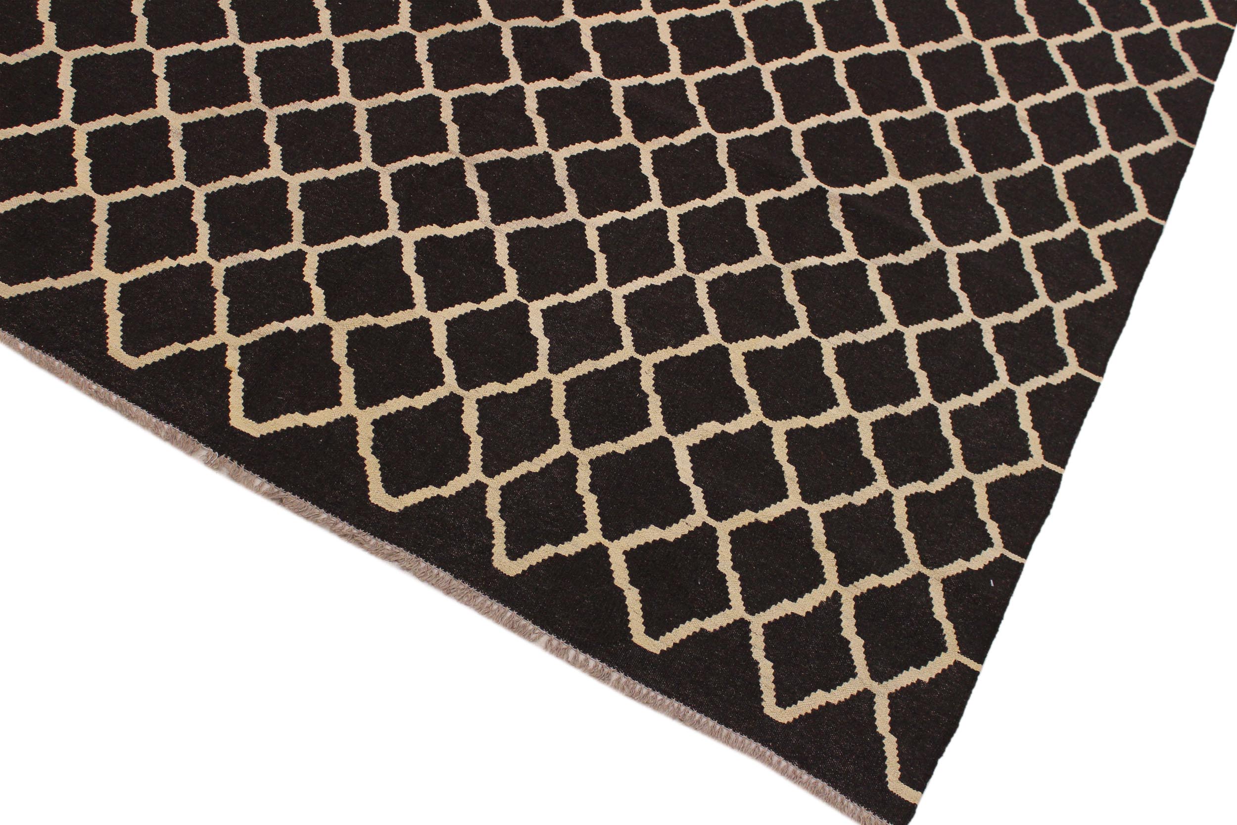 handmade Modern Kilim Black Ivory Hand-Woven RECTANGLE 100% WOOL area rug 7 x 10