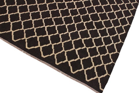 handmade Modern Kilim Black Ivory Hand-Woven RECTANGLE 100% WOOL area rug 7 x 10