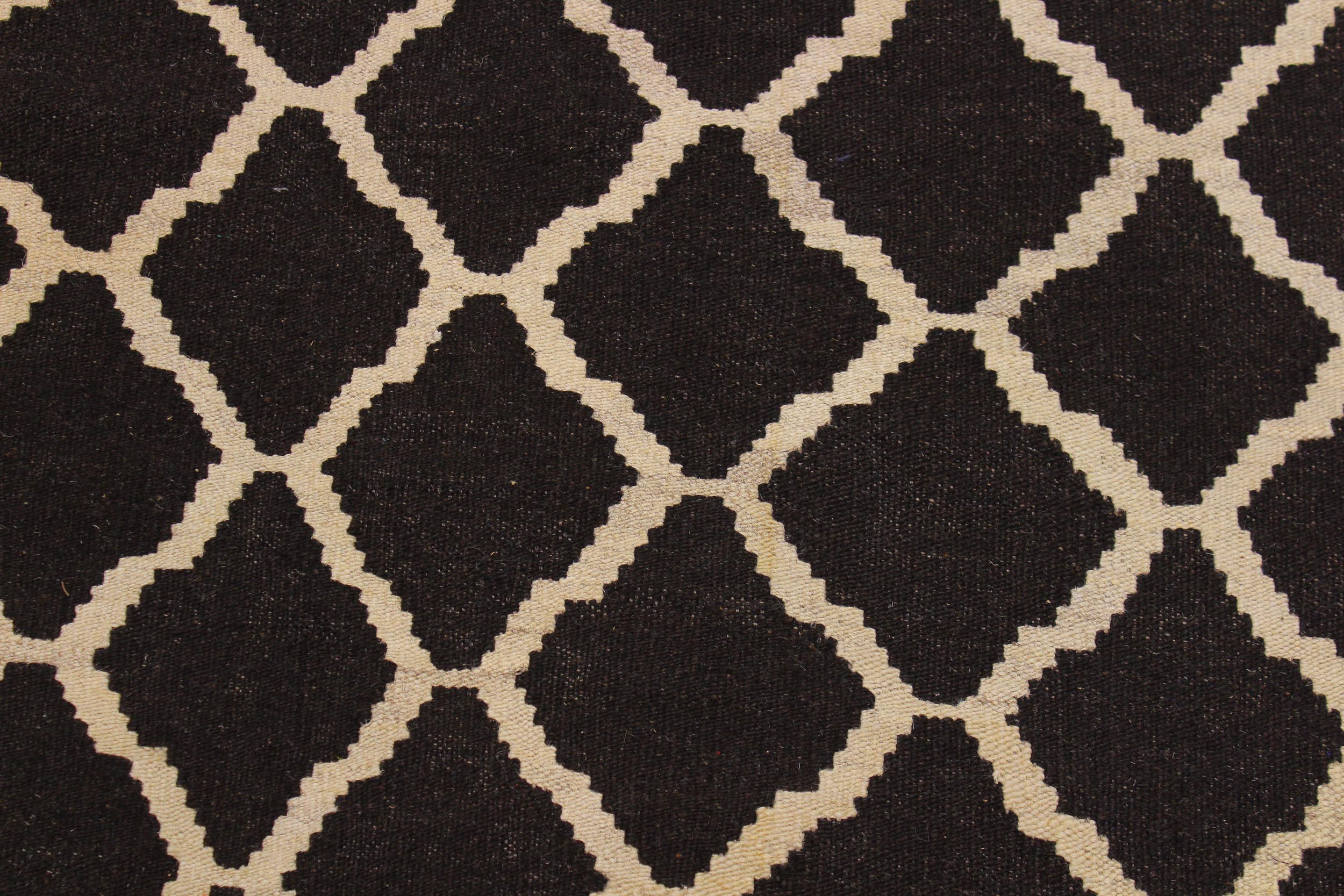 handmade Modern Kilim Black Ivory Hand-Woven RECTANGLE 100% WOOL area rug 7 x 10