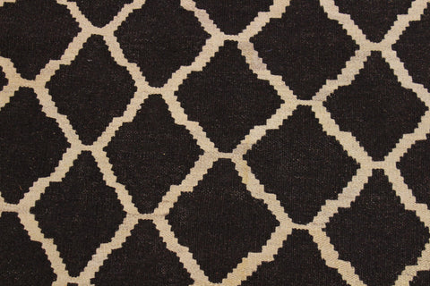handmade Modern Kilim Black Ivory Hand-Woven RECTANGLE 100% WOOL area rug 7 x 10