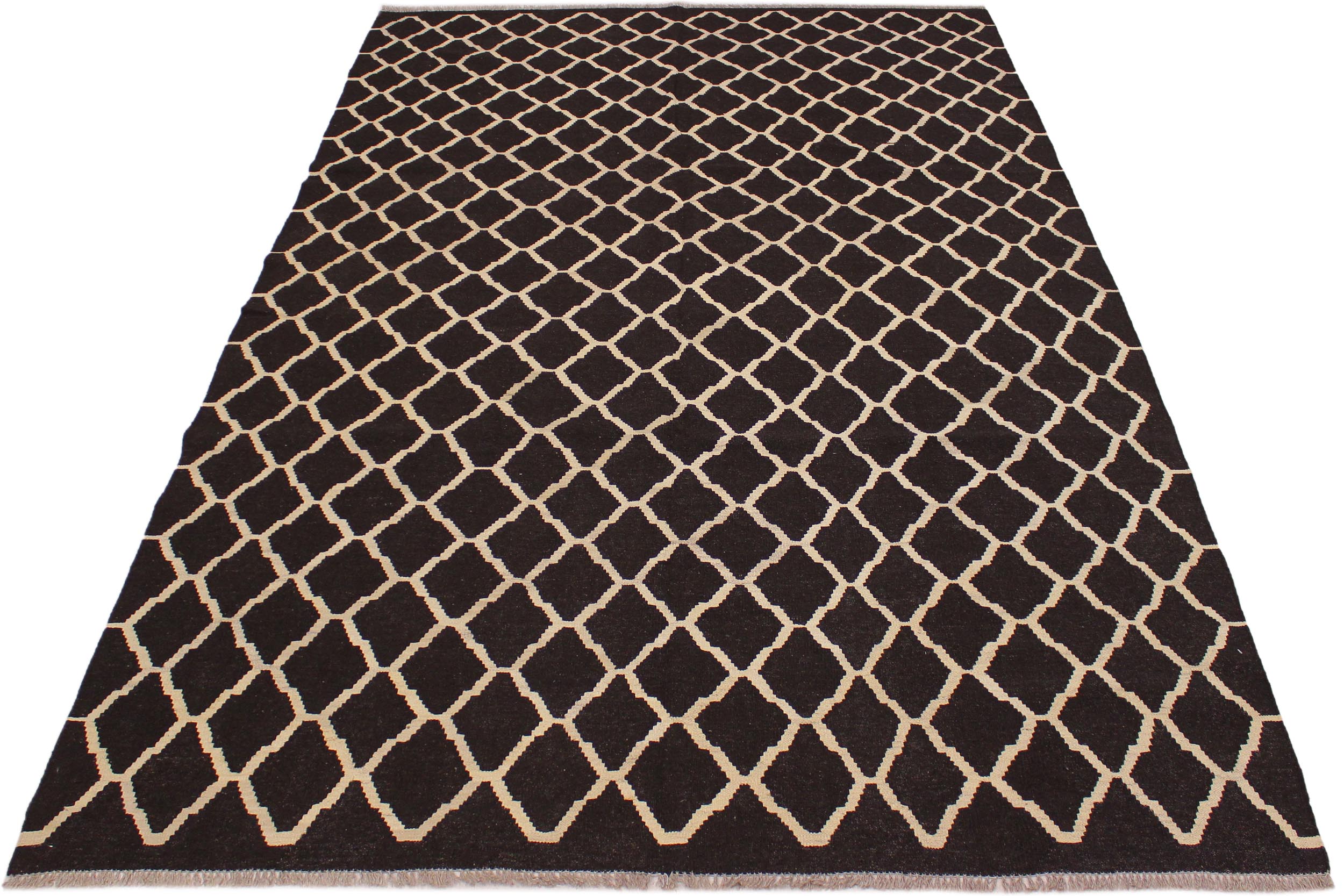 handmade Modern Kilim Black Ivory Hand-Woven RECTANGLE 100% WOOL area rug 7 x 10