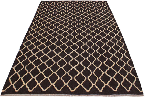 handmade Modern Kilim Black Ivory Hand-Woven RECTANGLE 100% WOOL area rug 7 x 10