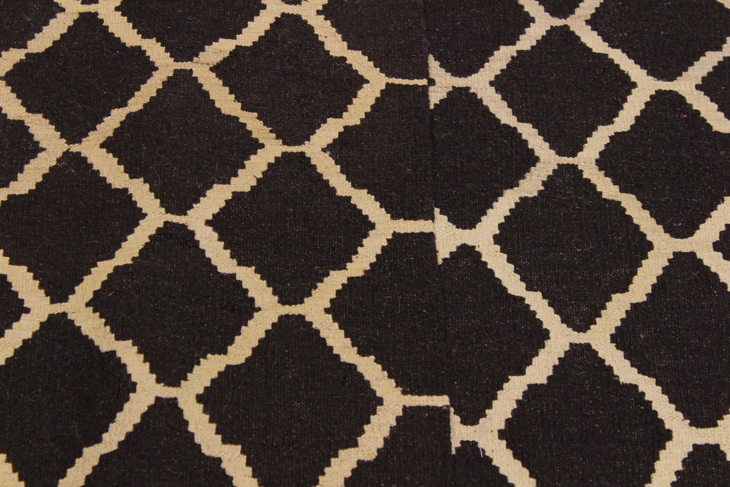 handmade Modern Kilim Black Ivory Hand-Woven RECTANGLE 100% WOOL area rug 7 x 10