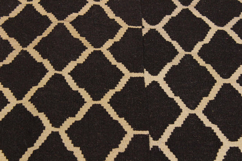 handmade Modern Kilim Black Ivory Hand-Woven RECTANGLE 100% WOOL area rug 7 x 10