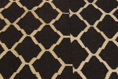 Flat Weave Kilim Antique Navaho Vintage handmade Modern Kilim Black Ivory Hand-Woven Rectangle 100% Wool Area Rug 7x10 