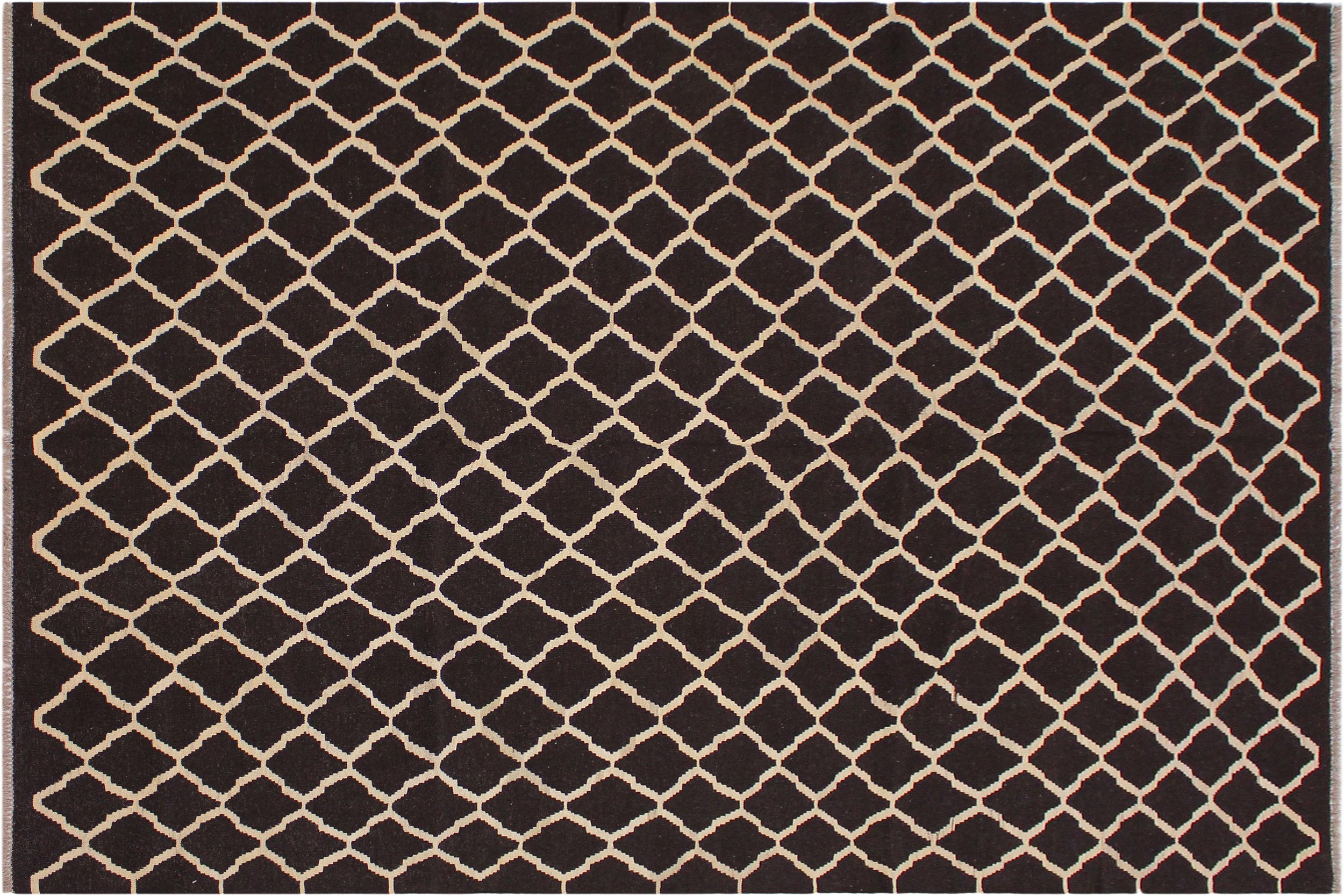 handmade Modern Kilim Black Ivory Hand-Woven RECTANGLE 100% WOOL area rug 7 x 10