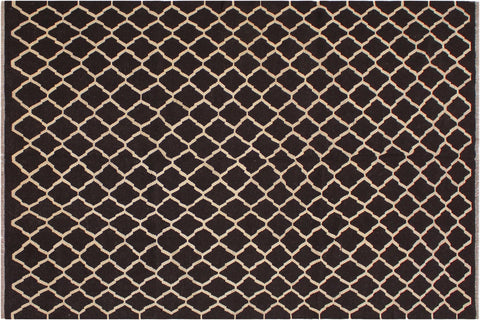 handmade Modern Kilim Black Ivory Hand-Woven RECTANGLE 100% WOOL area rug 7 x 10