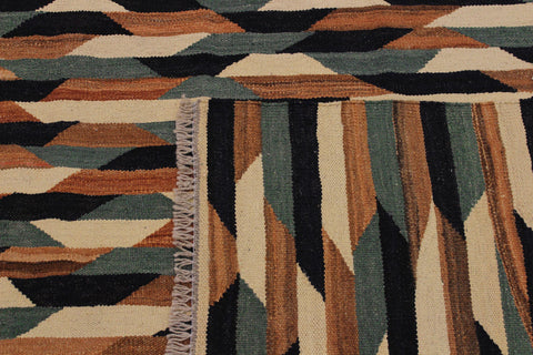handmade Modern Kilim Ivory Drk. Blue Hand-Woven RECTANGLE 100% WOOL area rug 6x8