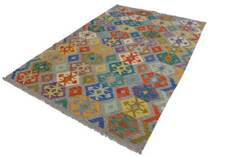 handmade Geometric Kilim Gray Beige Hand-Woven RECTANGLE 100% WOOL area rug 7 x 10