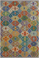 Flat Weave Kilim Antique Navaho Vintage handmade Modern Kilim Gray Beige Hand-Woven Rectangle 100% Wool Area Rug 7x10 