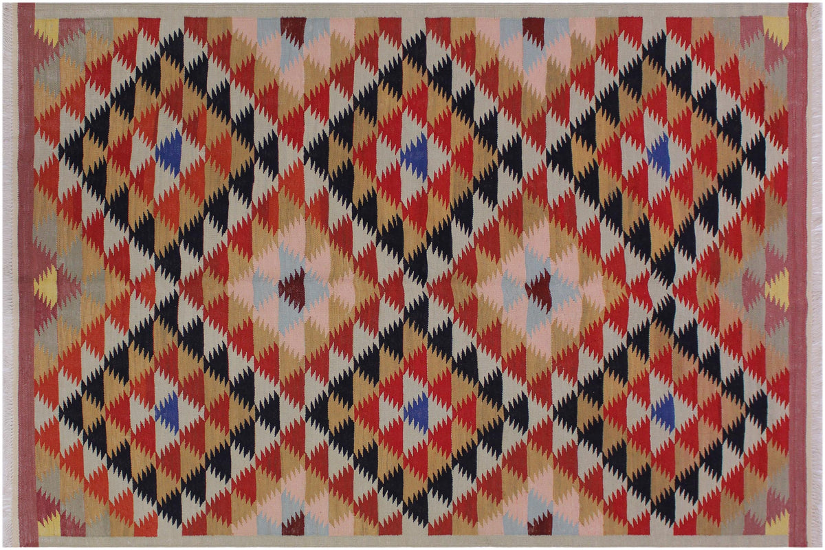 handmade Geometric Kilim Pink Rust Hand-Woven RECTANGLE 100% WOOL area rug 5 x 7
