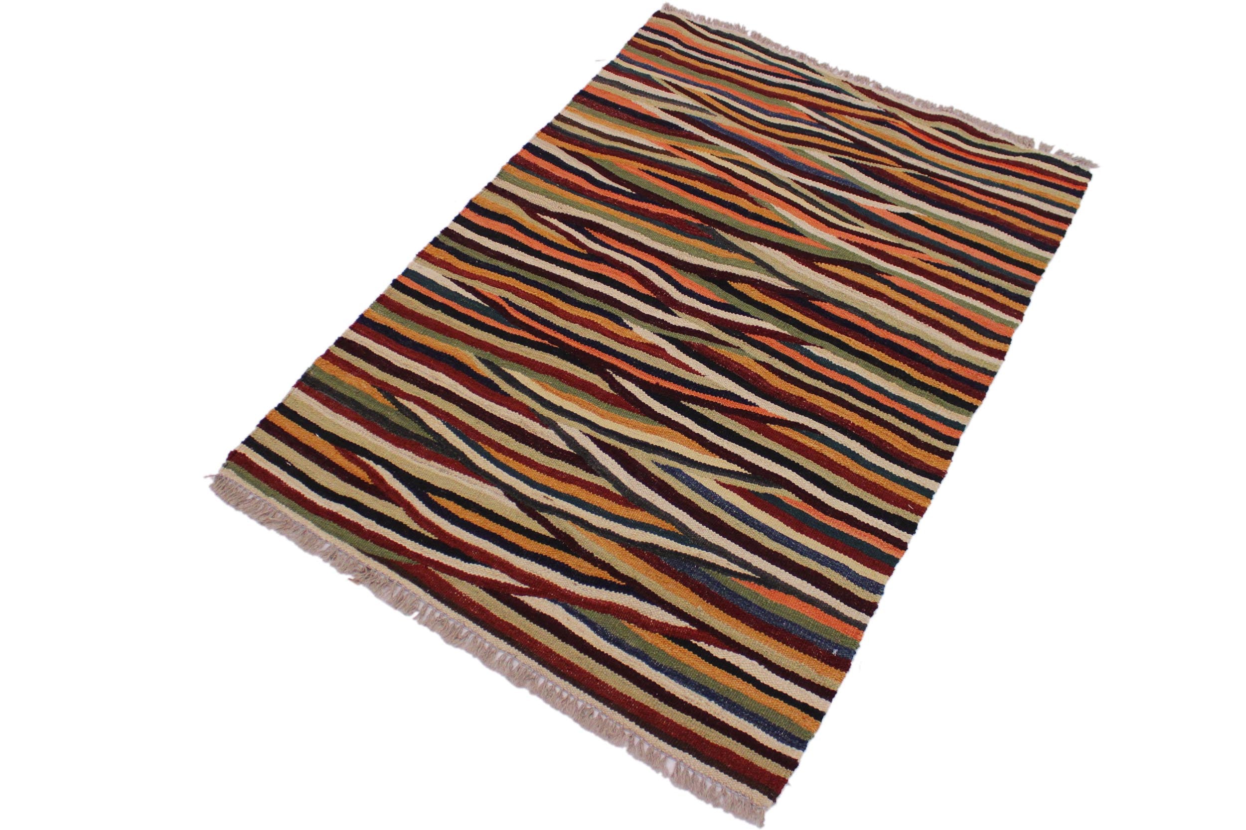 handmade Modern Kilim Tan Blue Hand-Woven RECTANGLE 100% WOOL area rug 3x4