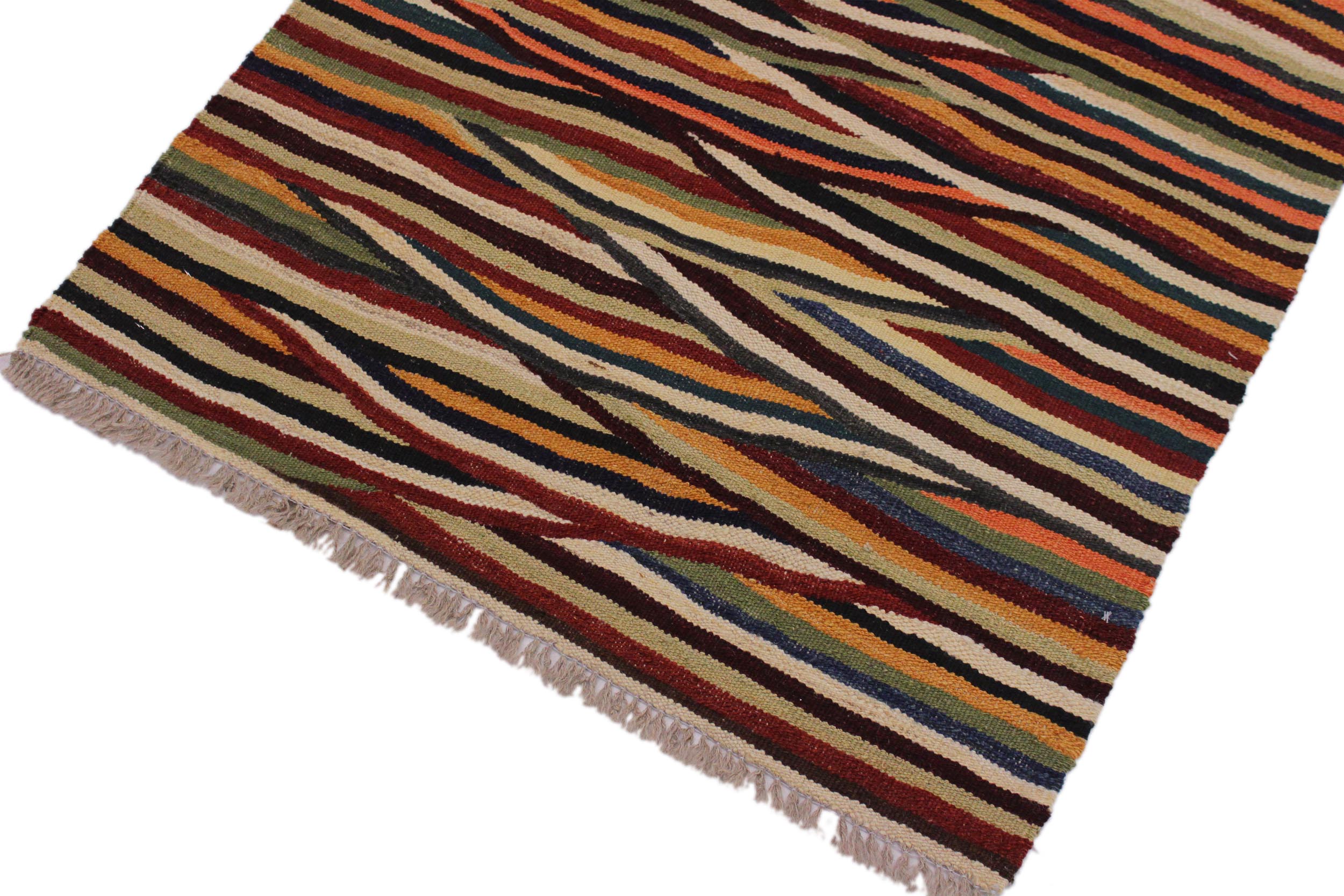 handmade Modern Kilim Tan Blue Hand-Woven RECTANGLE 100% WOOL area rug 3x4