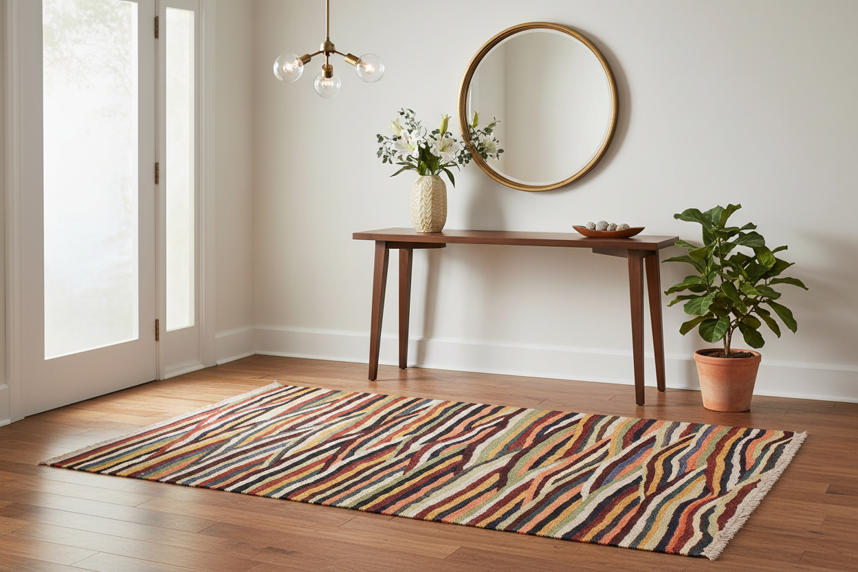 handmade Modern Kilim Tan Blue Hand-Woven RECTANGLE 100% WOOL area rug 3x4
