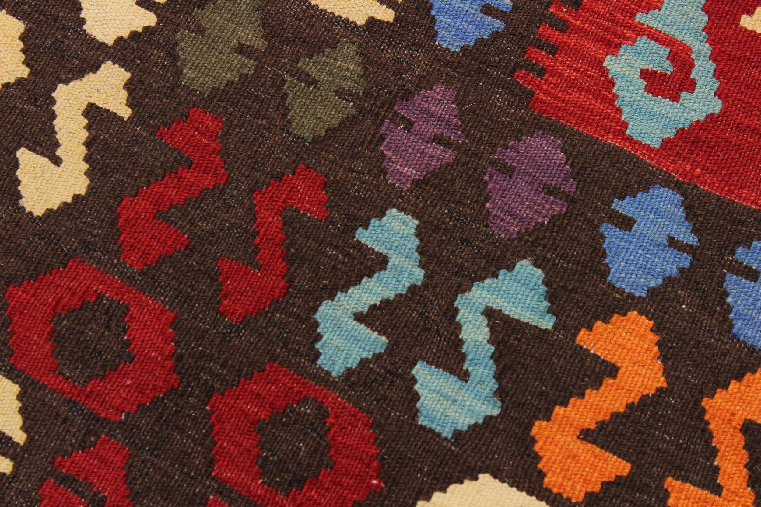 handmade Geometric Kilim Brown Rust Hand-Woven RECTANGLE 100% WOOL area rug 8 x 10