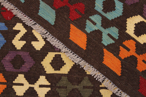 handmade Geometric Kilim Brown Rust Hand-Woven RECTANGLE 100% WOOL area rug 8 x 10