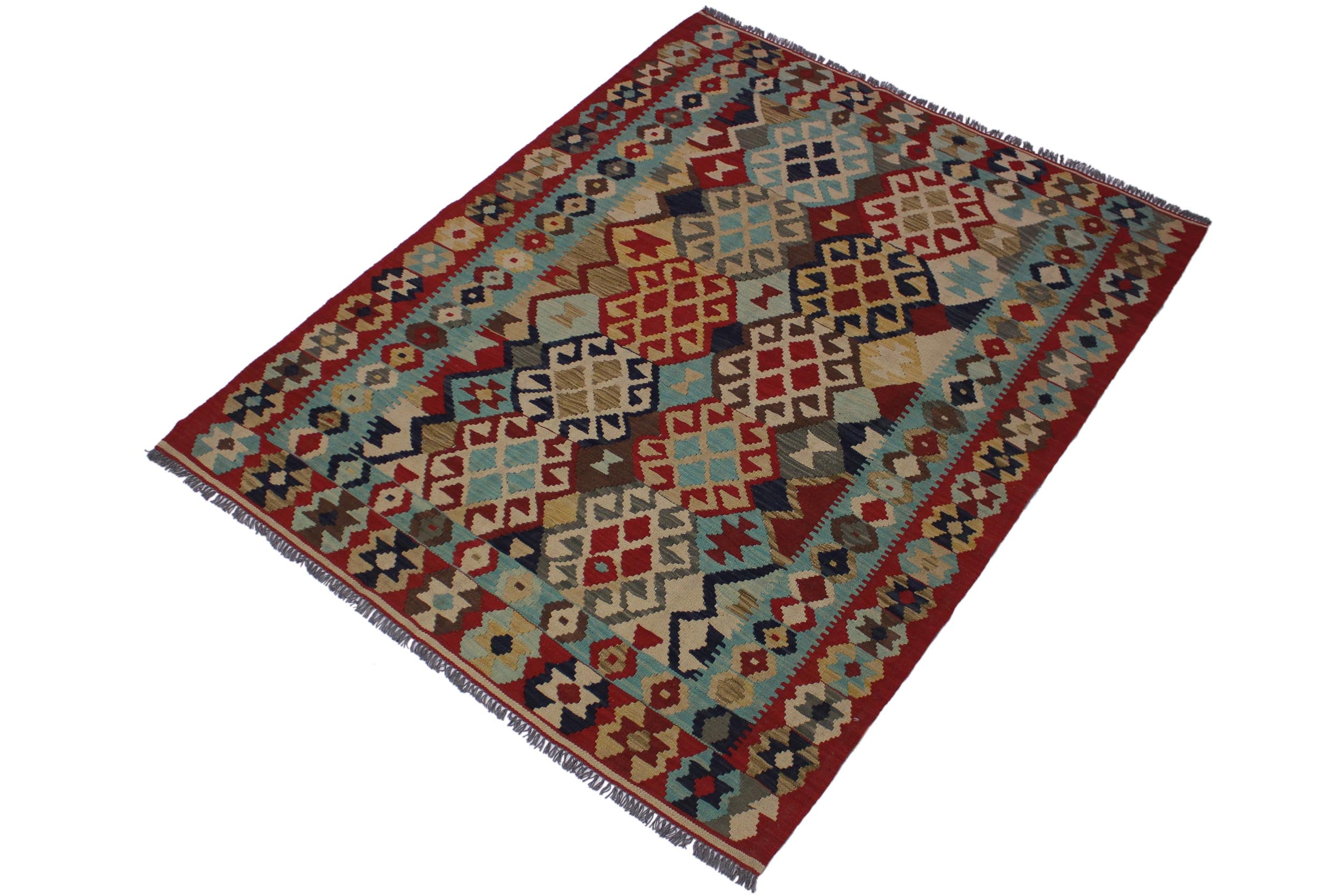 handmade Geometric Kilim Beige Red Hand-Woven RECTANGLE 100% WOOL area rug 5 x 7